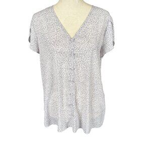 fun 2 fun women's v-neck short sleeve pullover top light purple leaf size small